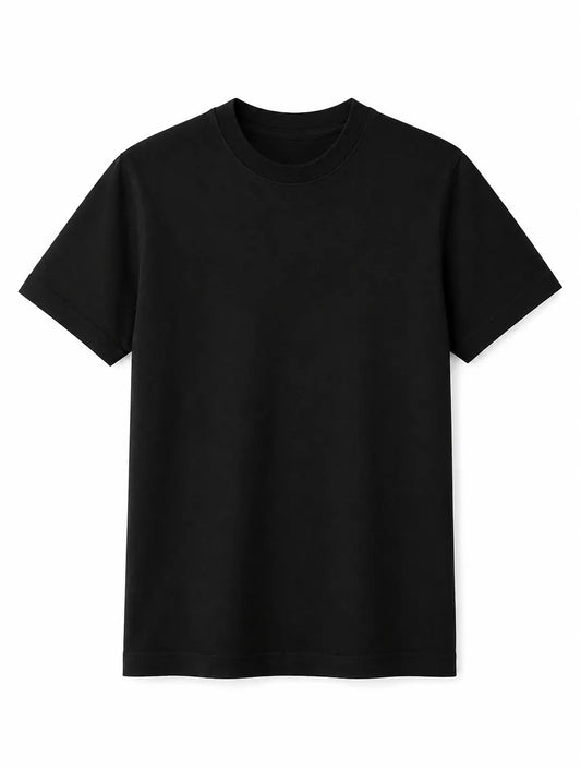 Men's Black T-Shirt | 180 GSM Pure Cotton | Round Neck Regular Fit Tee